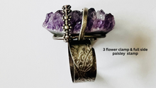 Load image into Gallery viewer, Handmade & Stamped Amethyst and Druzy Rings